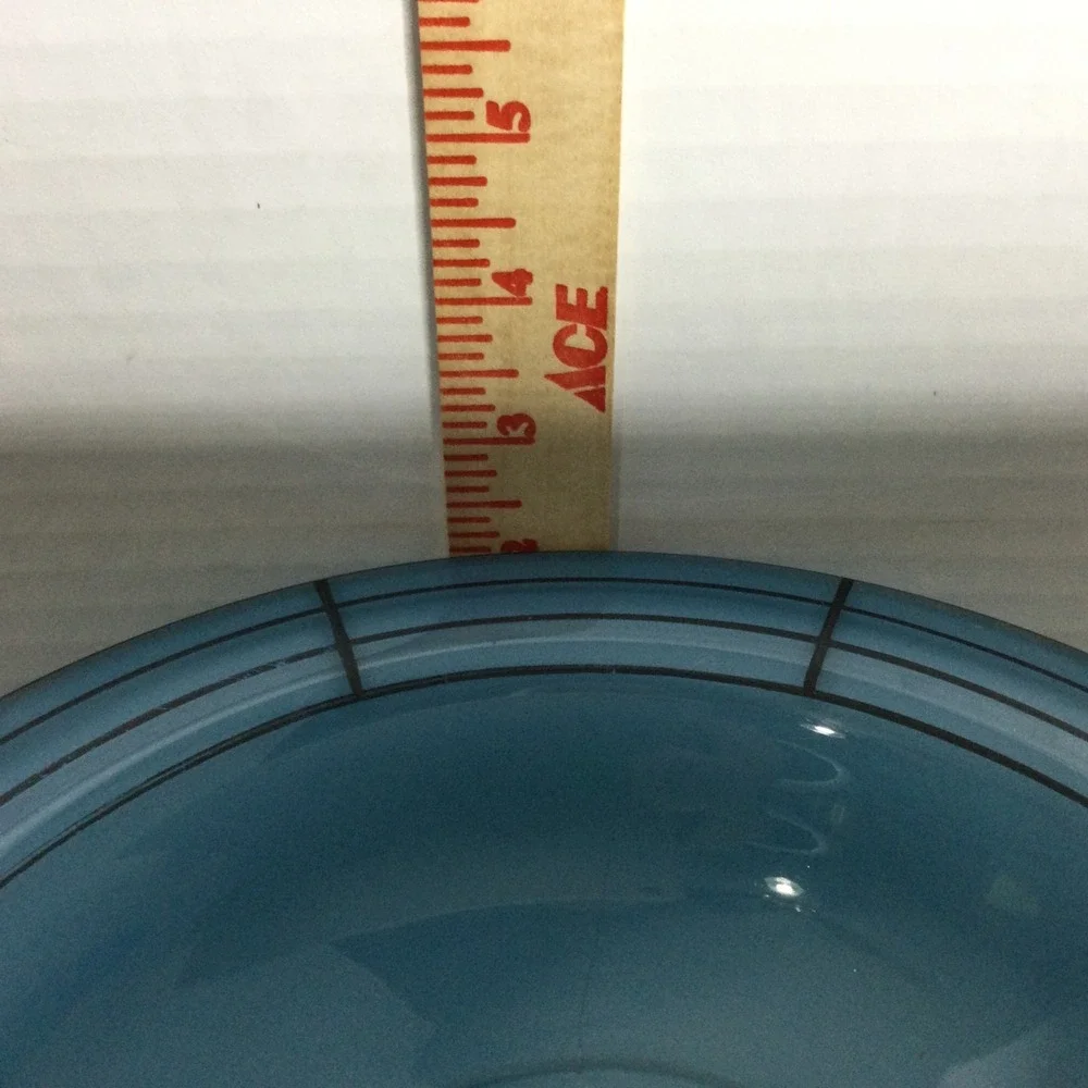 Vintage Blue Glass Decorative Bowl with Silver Insert and Grid Design mid centur